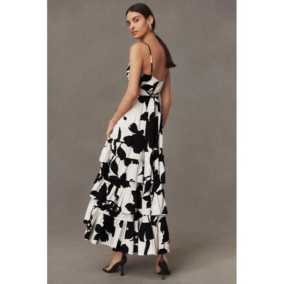 Anthropologie Hutch Guthrie Sleeveless Floral V-Neck Slit Satin Maxi Dress Sz 8 - Picture 3 of 9